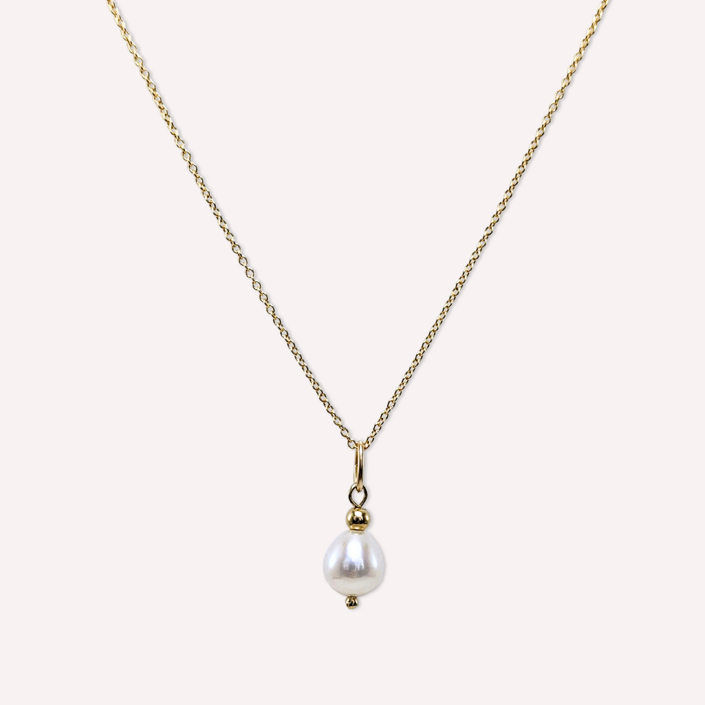 Natural large white freshwater pearl pendant on a 14k gold-filled micro chain necklace