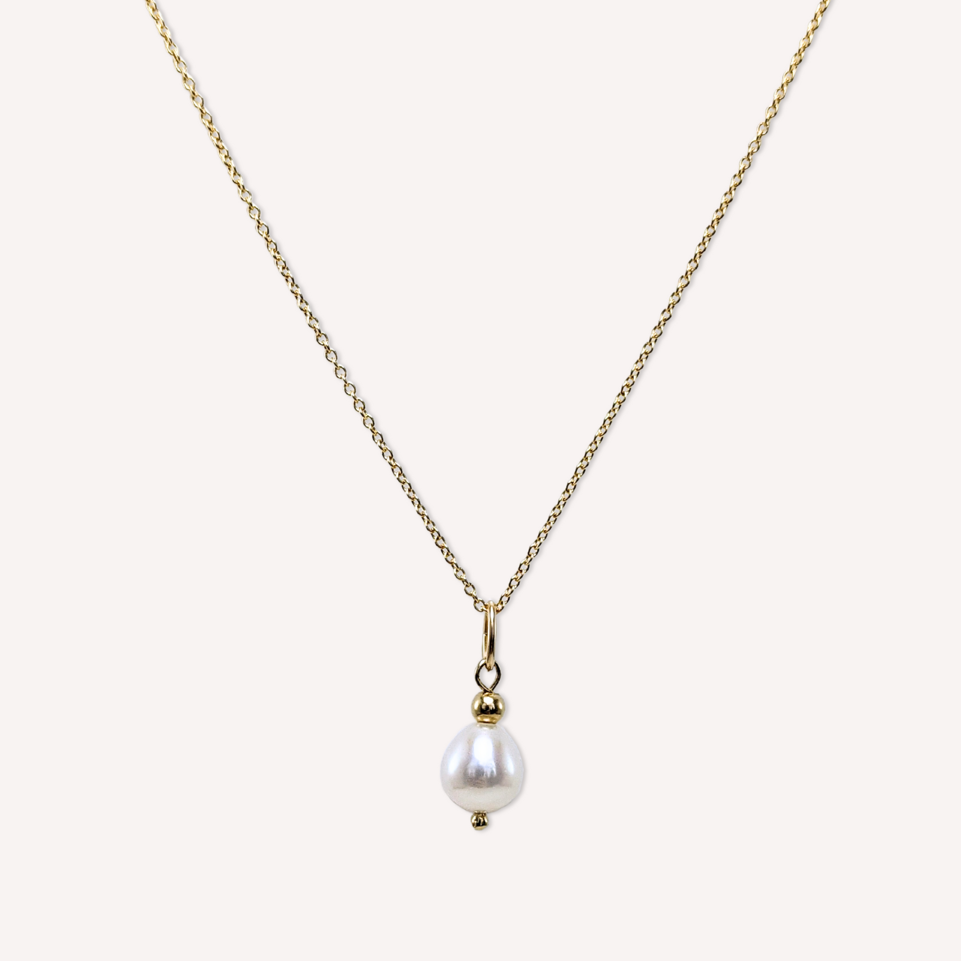 Natural large white freshwater pearl pendant on a 14k gold-filled micro chain necklace