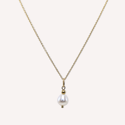 Natural large white freshwater pearl pendant on a 14k gold-filled micro chain necklace